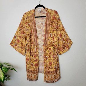 ROSE Gold Floral Open Front Kimono Top Fall Boho